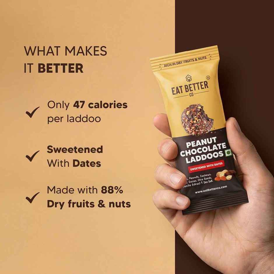 Eat Better Co Peanut & Chocolate Laddoos High Protein, Truly Natural