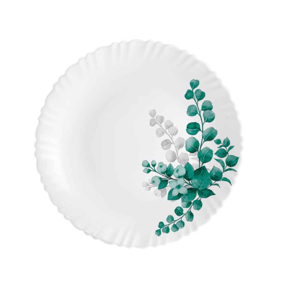 Cello Imperial Aqua Leaves Dinner Plate 11Inch Full Plate Set Of 6 Opal Glass White