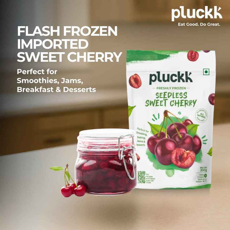 Pluckk Fresh Frozen Seedless Cherry Natural No Added Sugar Non Gmo Antioxidant Potassium Rich Snack
