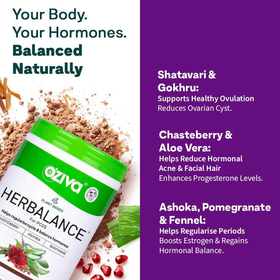 OZiva Plant Based HerBalance for PCOS Supplements for Women