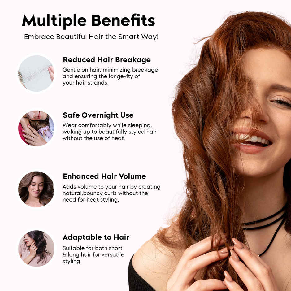 Gleva Heatless Curling Rod Headband No Heat Silk Ribbon Curling Rod Hair Rollers Styling Tool | Pink