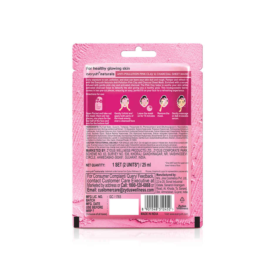 Everyuth Naturals Anti Pollution Pink Clay | Charcoal Sheet Mask
