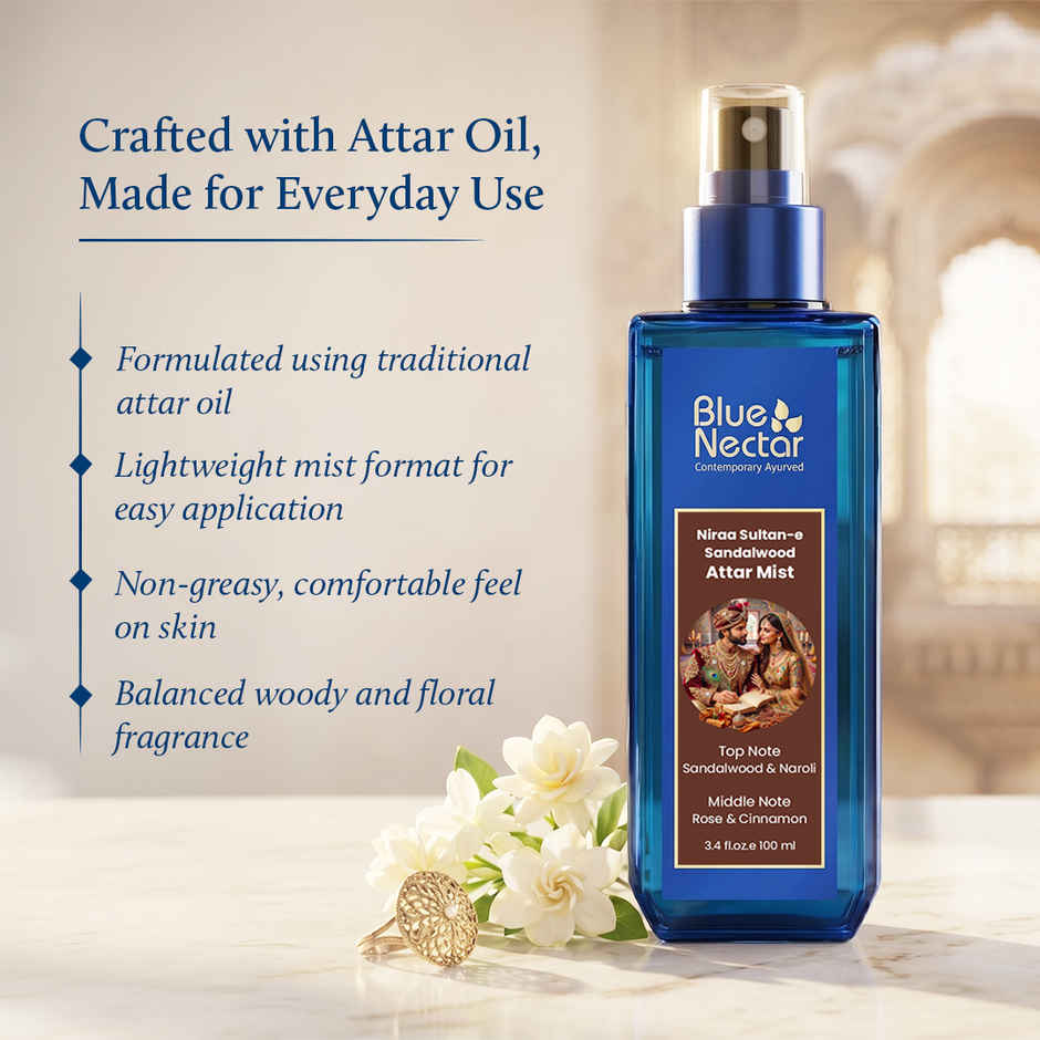 Blue Nectar Sultan-e Sandalwood Attar Woody Floral Perfume Body Mist - For Men & Women