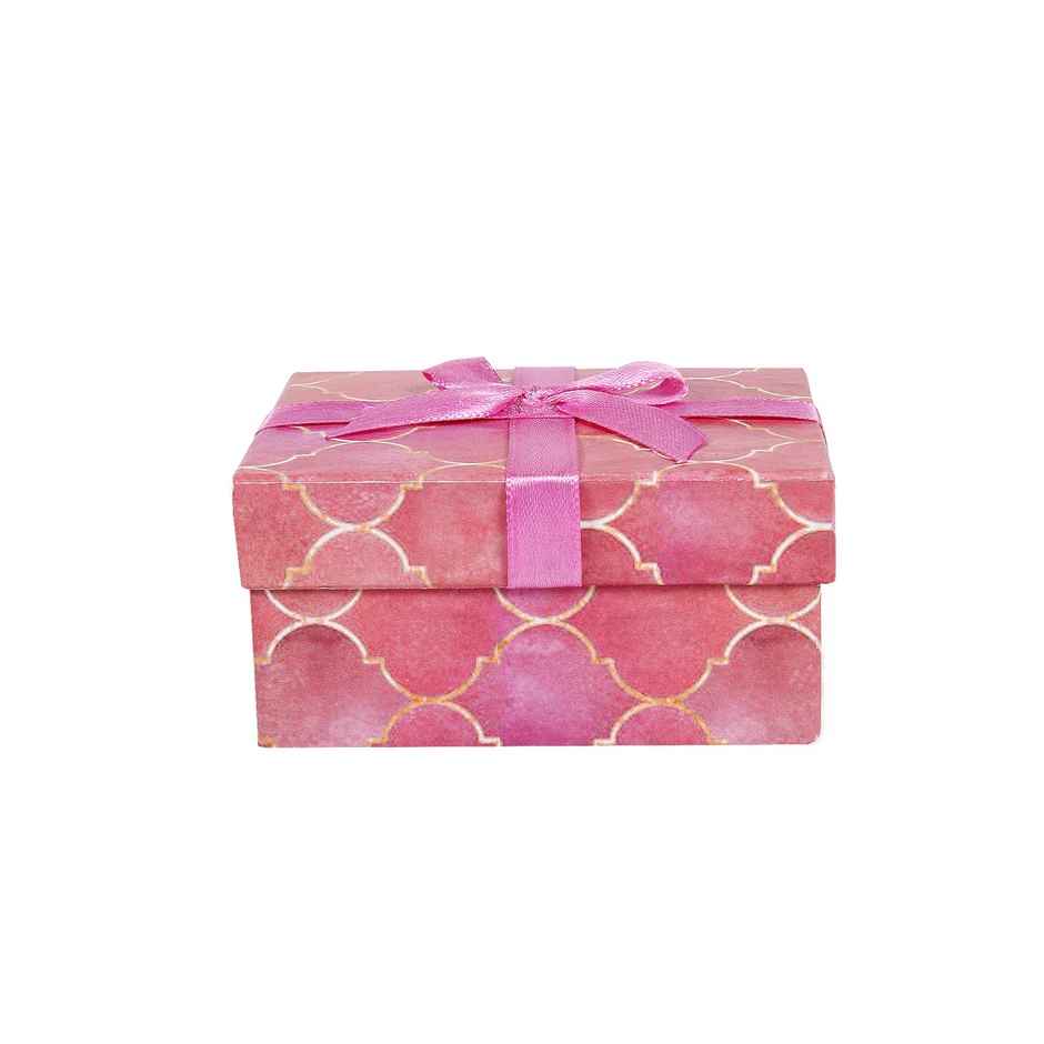 Itsy Bitsy Gift Box With Bow Moroccan Trellis Rosy Shimmer L10.5 x W8 x D5.4cm