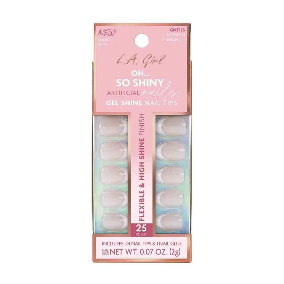 L.A.Girl Oh So Shiny Artificial Nail Tips-Modern French Tip | 25 Pcs Kit