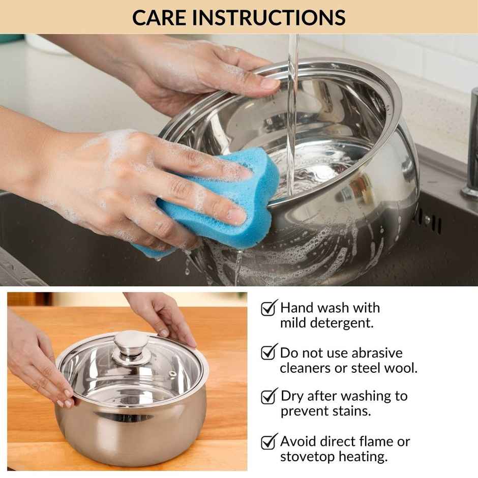 Nestasia Stainless Steel Double Walled Casserole with Glass Lid | 1000 ml