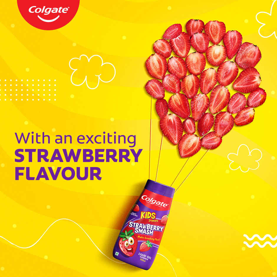 Colgate Kids Toothpaste, Fun Squeezy Bottle, Strawberry Flavor, Safe, Paraben-Free, Age 2-6yr