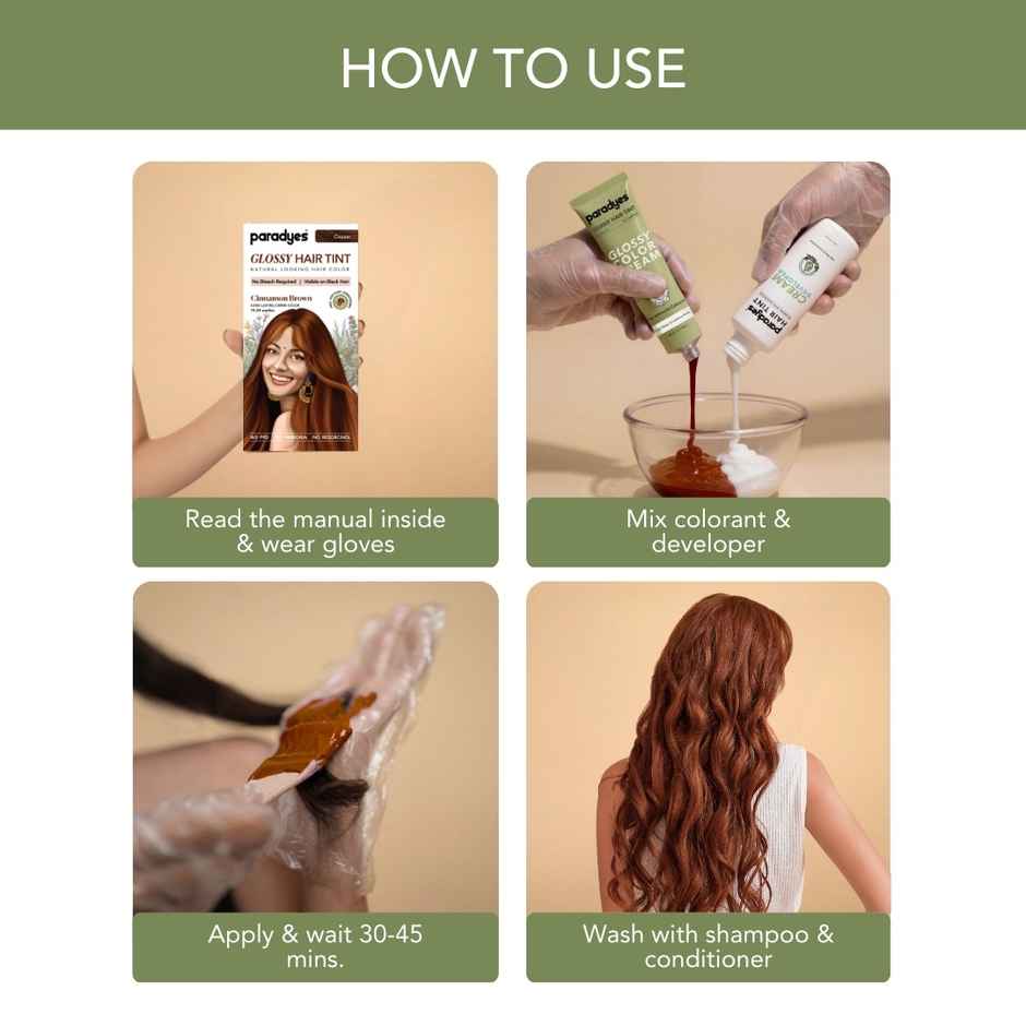 Paradyes No Bleach Cinnamon Brown Glossy Hair Tint, Ammonia|free Hair Color for Natural Black Hair