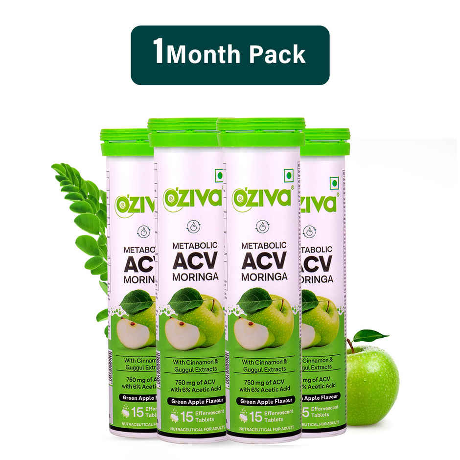 OZiva Apple Cider Vinegar Moringa Effervescent Tablets | Green Apple Combo