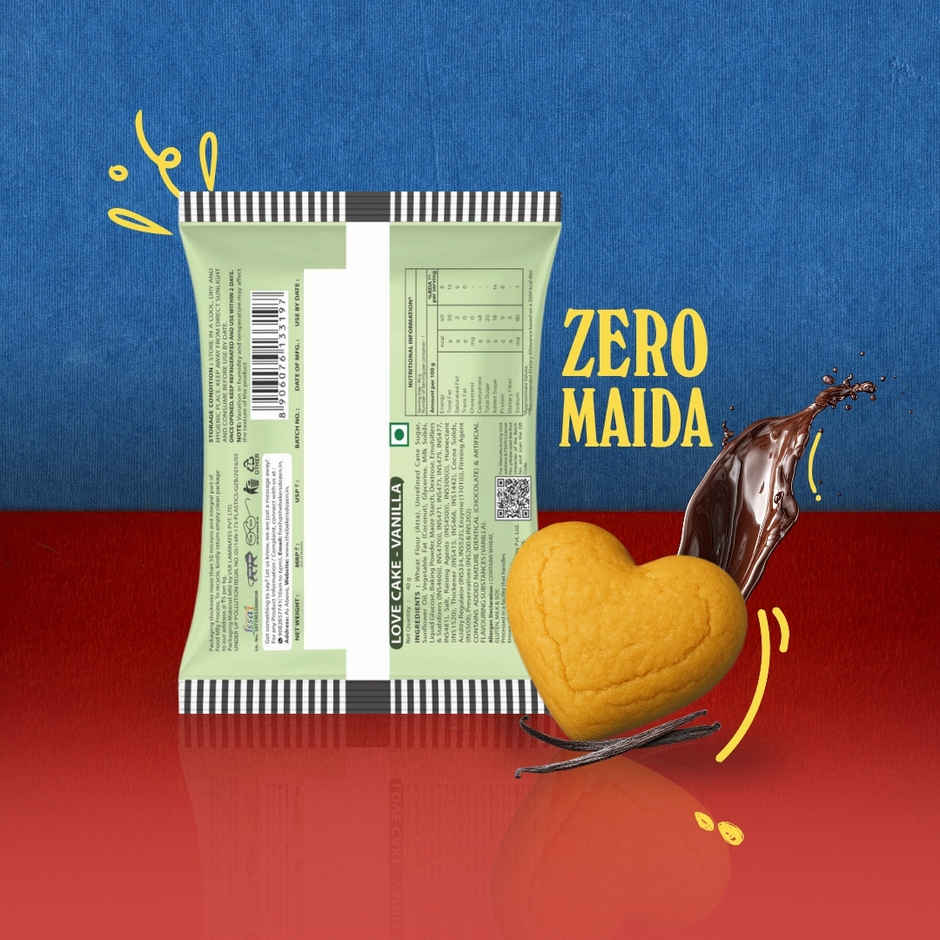 The Baker's Dozen Zero Maida Love Cake - Vanilla  | Veg/Eggless Heart cake - filled with Choco