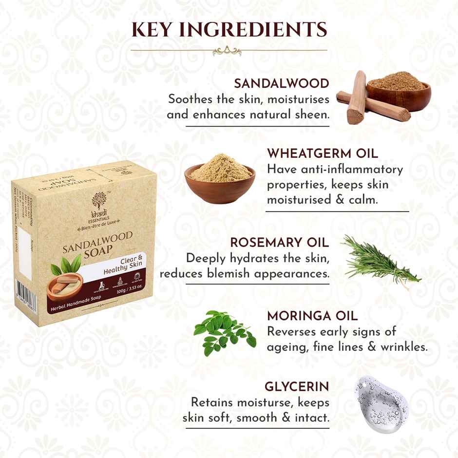 Khadi Essentials Sandalwood Herbal Handmade Soap For Clear And Healthy Skin
