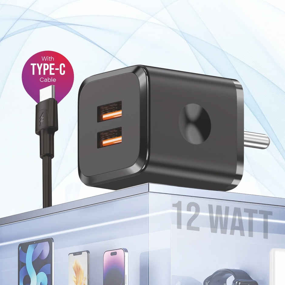 U&i Budget 27 Charger 12W | 3A Dual USB & Type-C Cable | Black