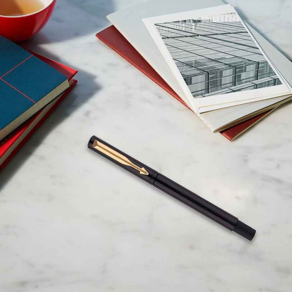 Parker Vector Standard Gold Trim Roller Ball Pen | Blue Ink | Writing Companion