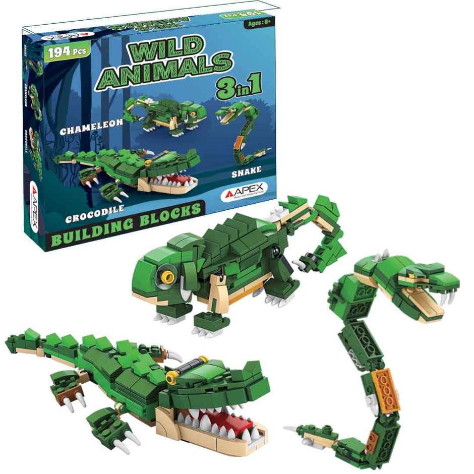 Apex Wild Animals Building Blocks 194 Pieces | Crocodile, Chameleon & Snake