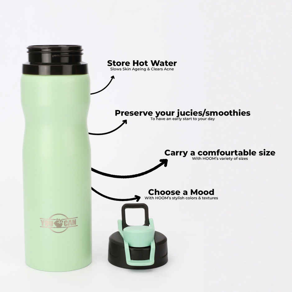 Hoom 304 Grade Stainless Steel Powder Coated Flip | Top Cap Water Bottle | 710 ml | Assorted