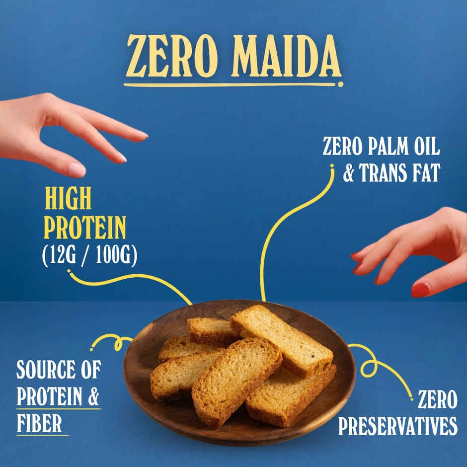 The Baker's Dozen Elaichi Rusk | High Protein | Zero Maida | Atta Rusk | Zero Palm Oil