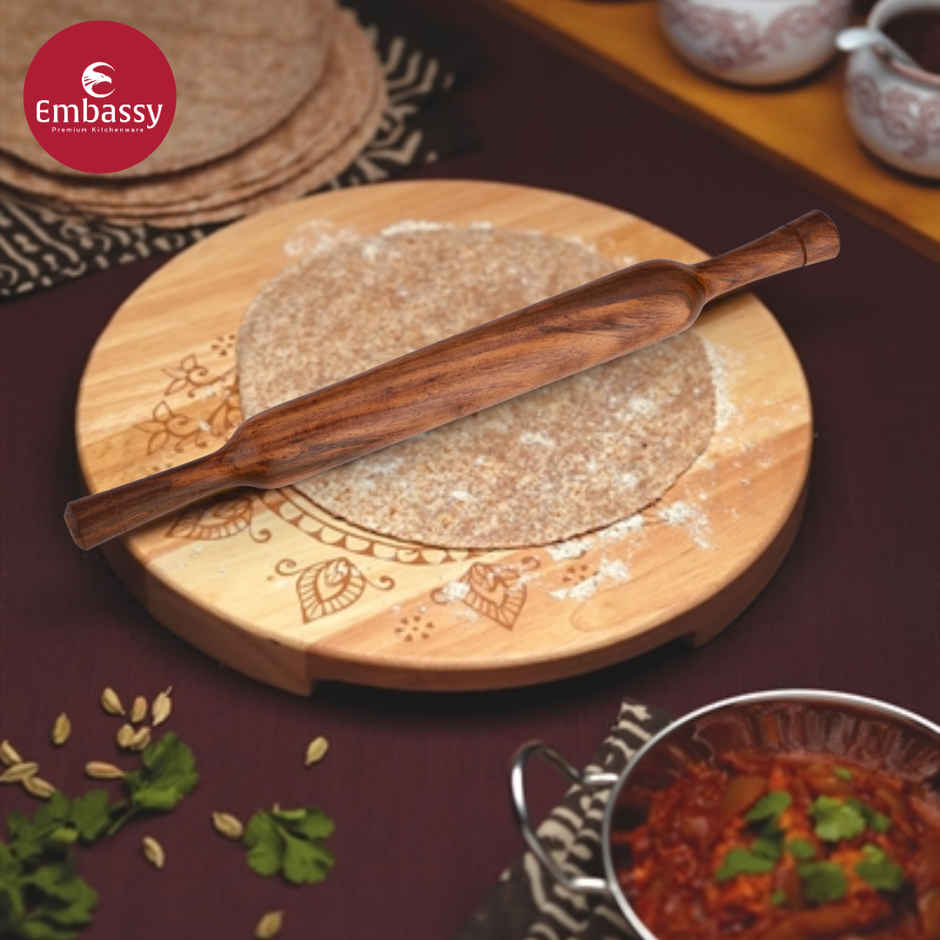 Embassy Wooden Rolling Pin /Belan (For Roti, Parathas, Puri), Premium Sheesham Wood, Natural-Finish