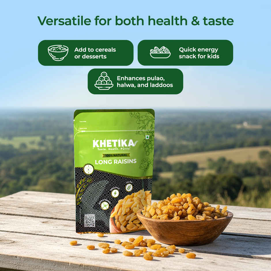 Khetika Premium Long Raisins | Dried Kishmish | High in Potassium