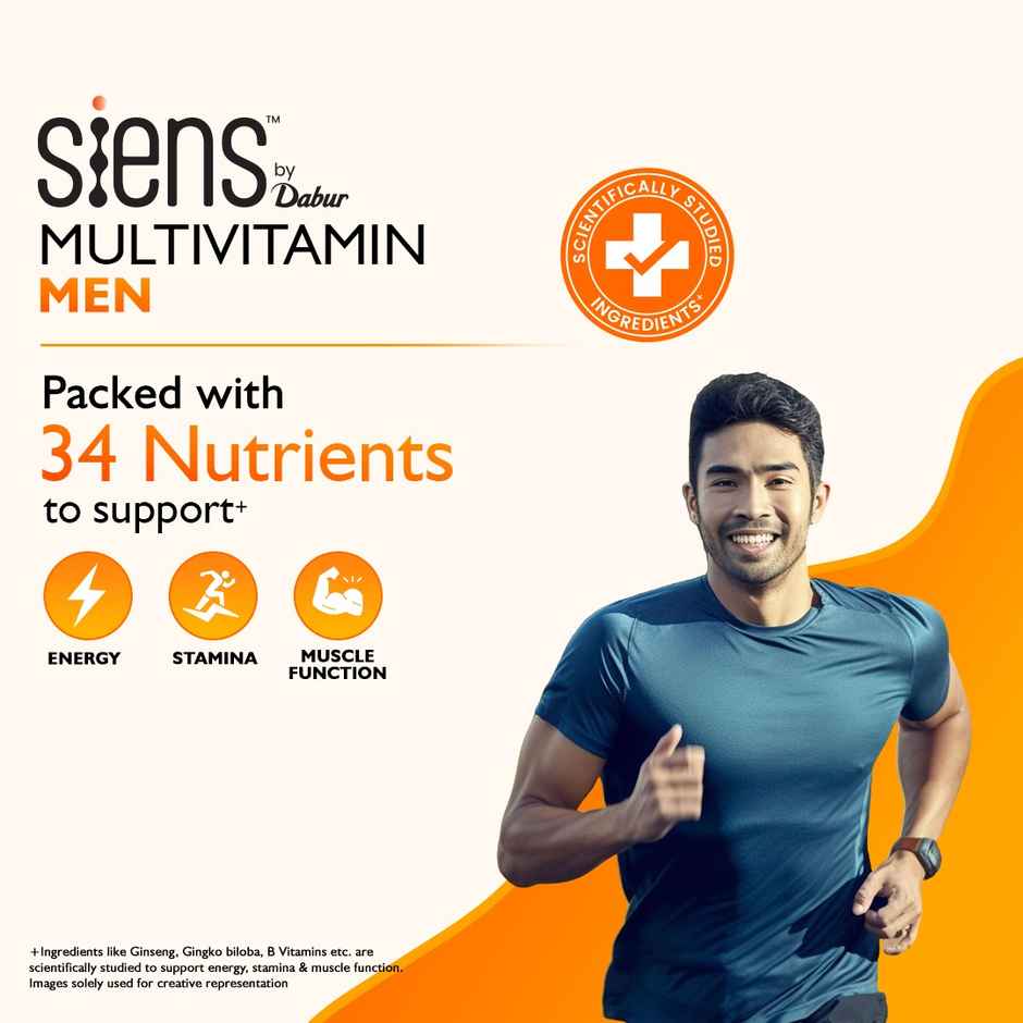 Siens By Dabur Multivitamin For Men, 34 Nutrients To Support Overall Health 30 Tablets