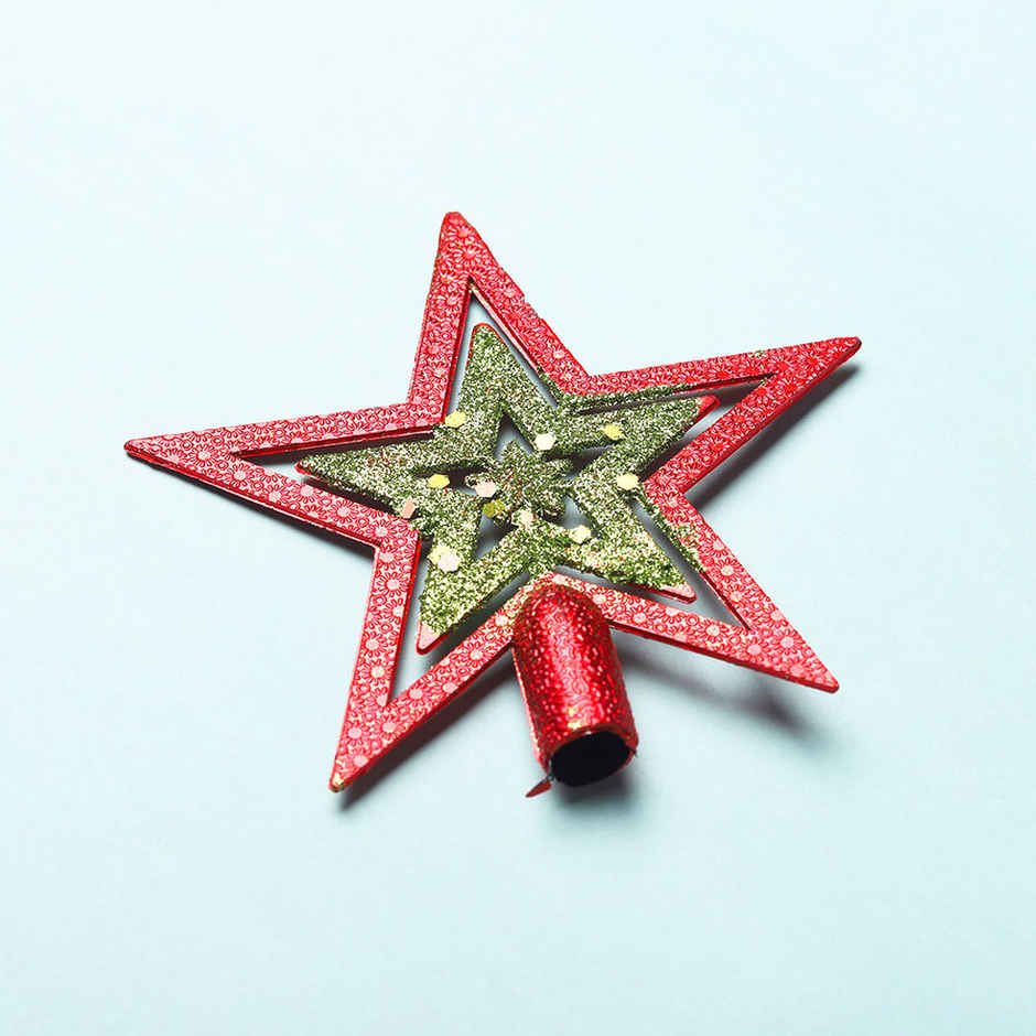 Gullak Christmas Star Topper For Tree Decoration - Red | 9 cm