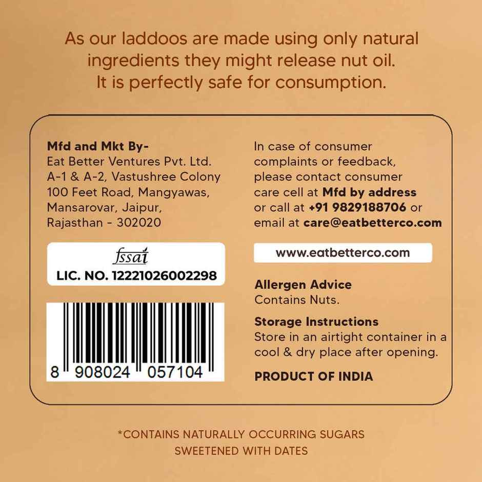 Eat Better Co Hazelnut & Chocolate Laddoos High Protein, Truly Natural