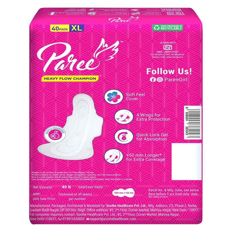 Paree Soft and Rash Free Sanitary Pads | XL | 40 pcs