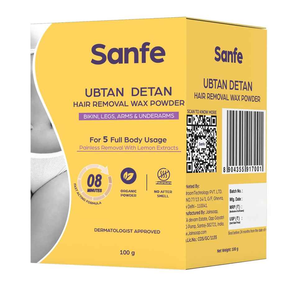 Sanfe Ubtan Detan Hair Removal Wax Powder 8 Minute Painless Organic