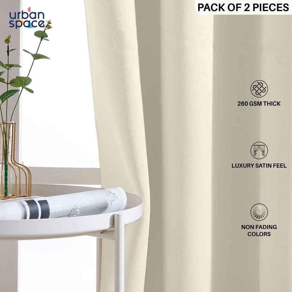 Urban Space Solid Blackout Curtains Door- 7 Feet Beige - Set Of 2 Curtains