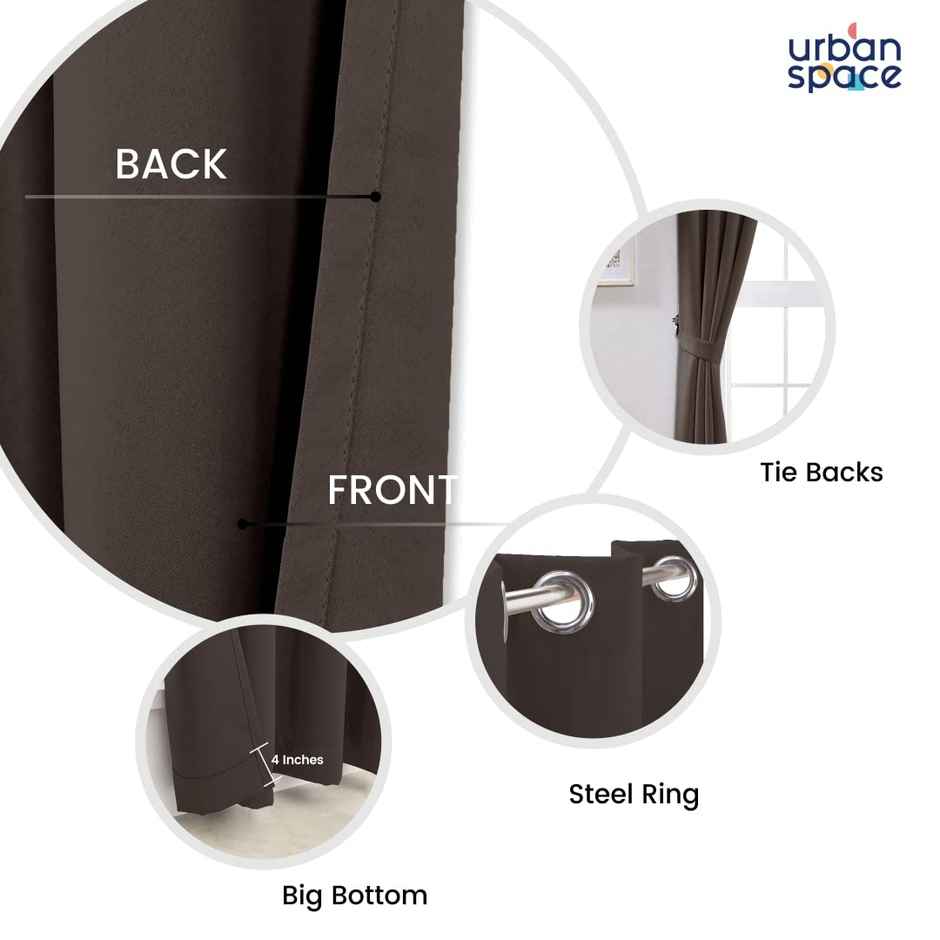 Urban Space Solid Blackout Curtains Door - 7 ft - Dark Brown - Set Of 2 Curtains