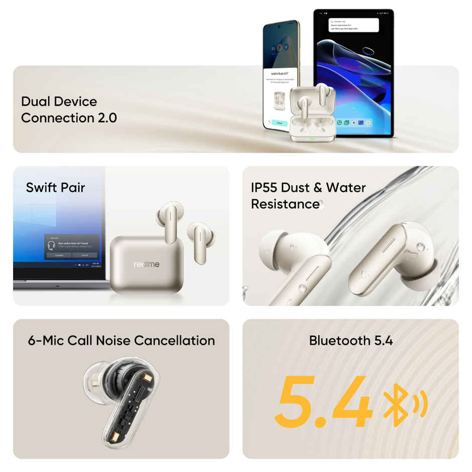 realme Buds Air 7 | 12.4mm Bass, 52H Playtime, 52dB ANC, 6 Mic ENC, Low Latency | Ivory Gold