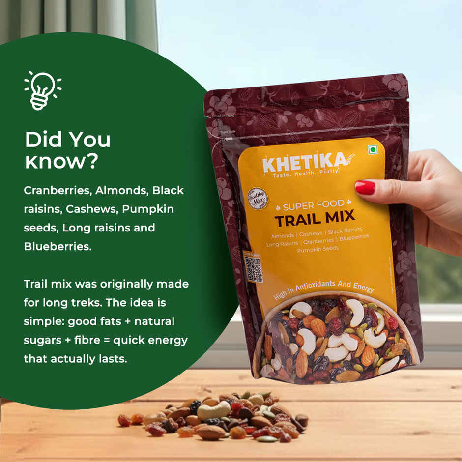 Khetika Trail Mix | 7 Superfoods in 1 Mix | Almonds, Cashews, Raisins, Berries & Seeds