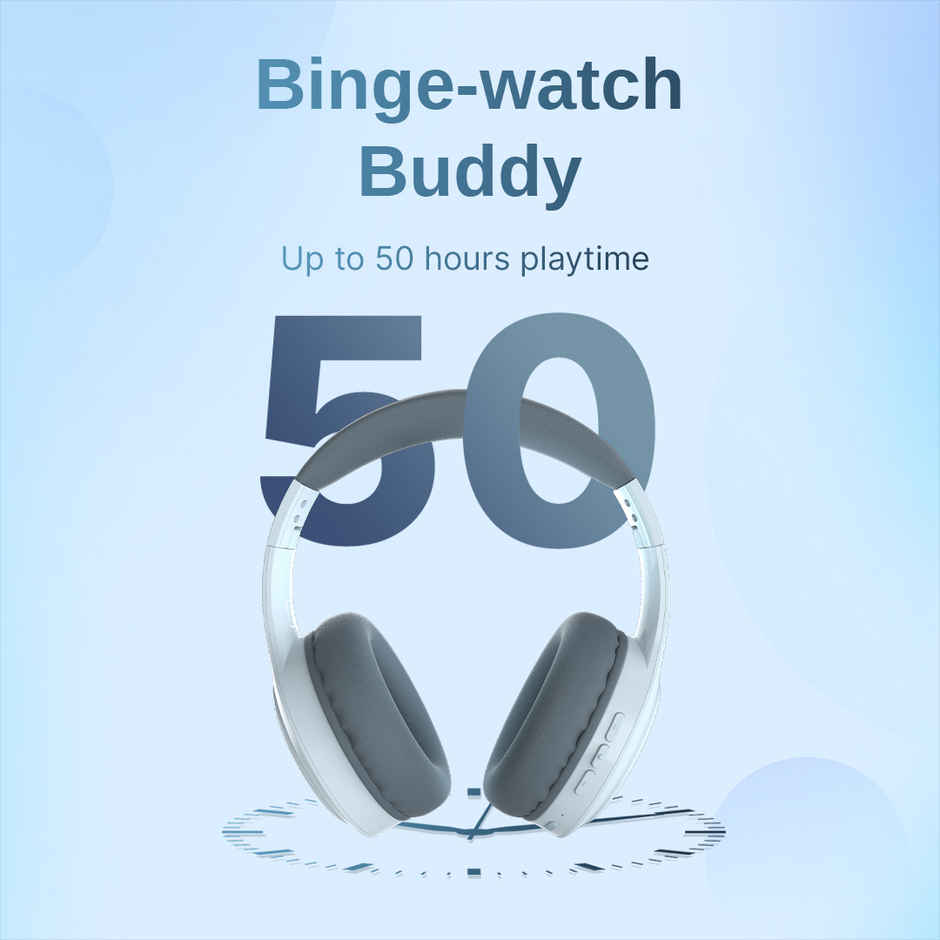 Leaf Bass Pro Wireless Over Ear Headphones, 50 H Playback Time, Dual Pairing, (Aqua Grey)