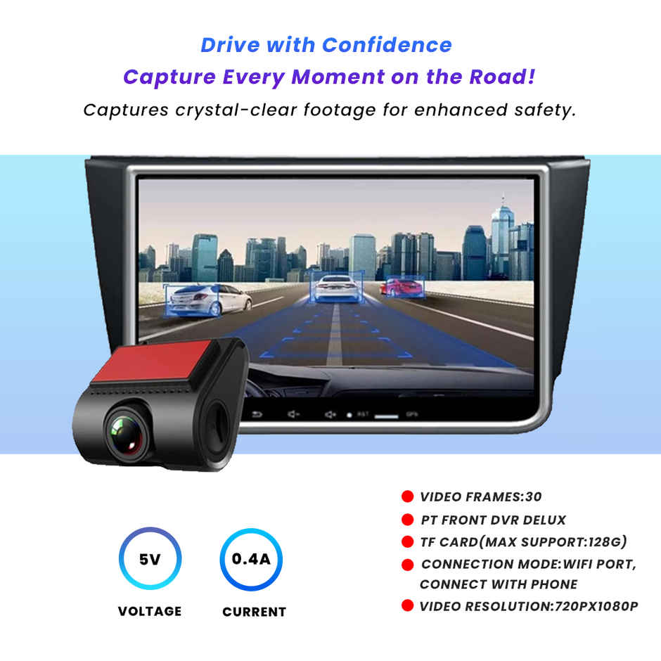 Potauto Front Dash Cam/Camera With 720/30 Fps Wide View Angle For Car | Microsd Record Without App