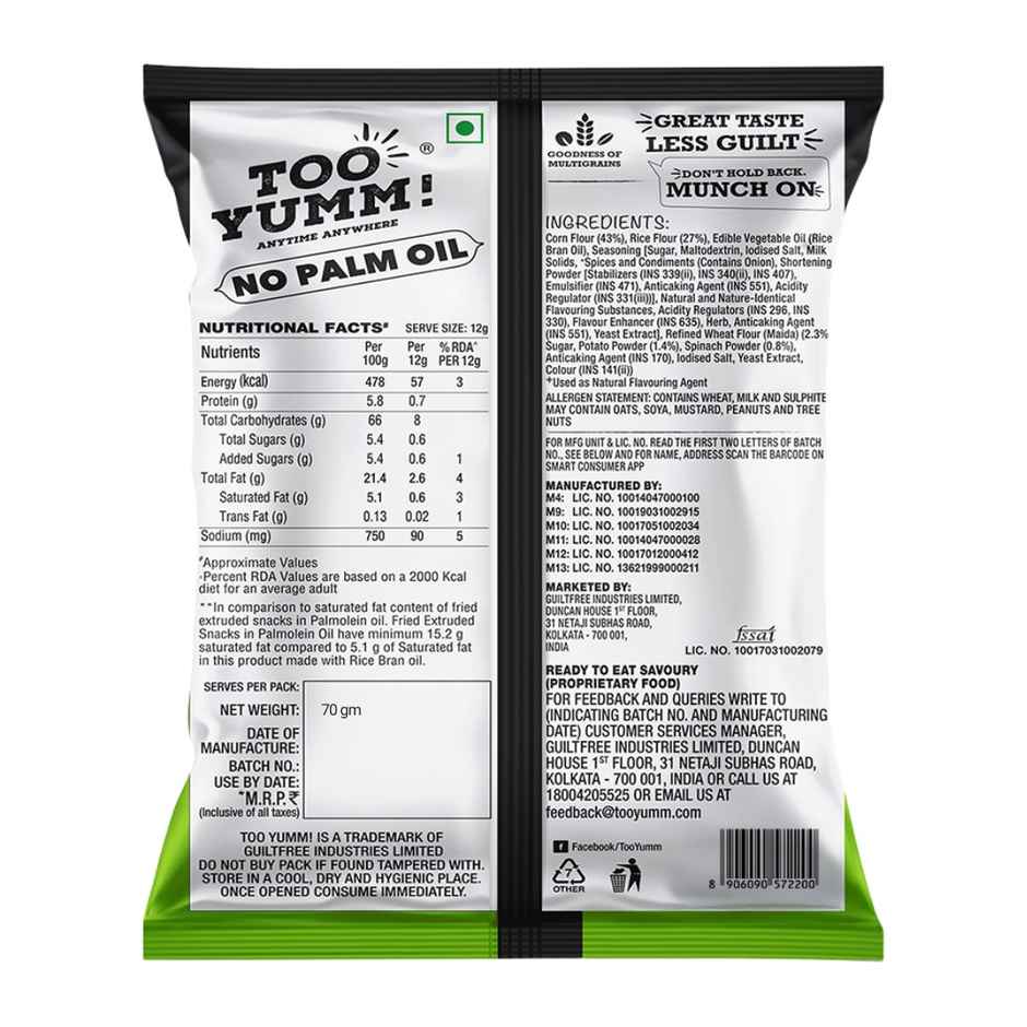 Too Yumm Sour Cream & Onion Veggie Stix, 60% Less Saturated Fats, No Palm Oil Healthy Snacks