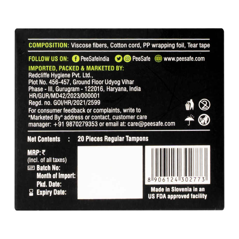 Pee Safe Biodegradable Tampon Light Flow - Regular