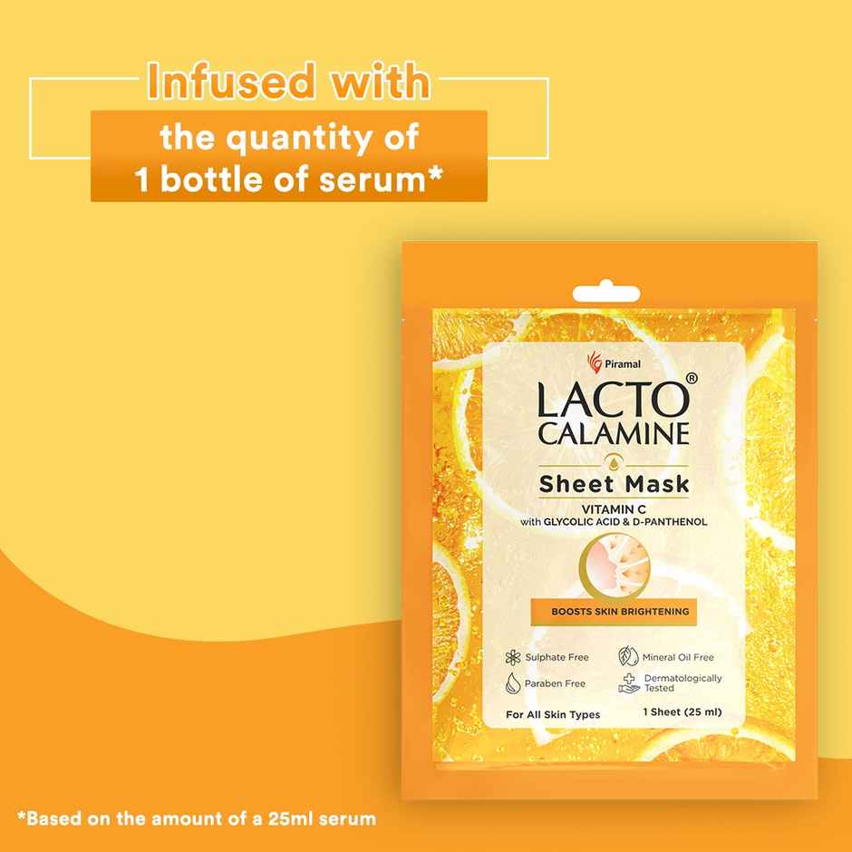 Lacto Calamine Vitamin C Face Sheet Mask with Antioxidant for Nourishing, Brightening & Glowing Skin