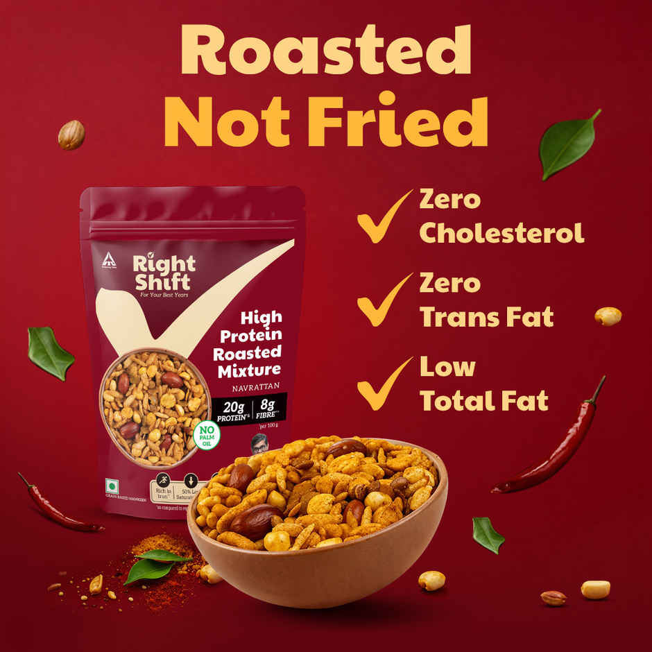 Right Shift High Protein Roasted Mixture | Navrattan Namkeen | No Palm Oil | 20g Protein | Not Fried | Healthy Snack 