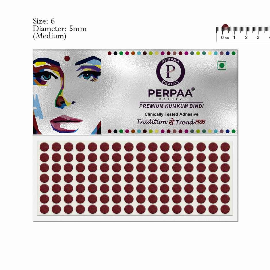 PERPAA Bindi Dark Maroon | 1 Flap | Size 6 Diameter 6mm| Round Kumkum Bindi for women