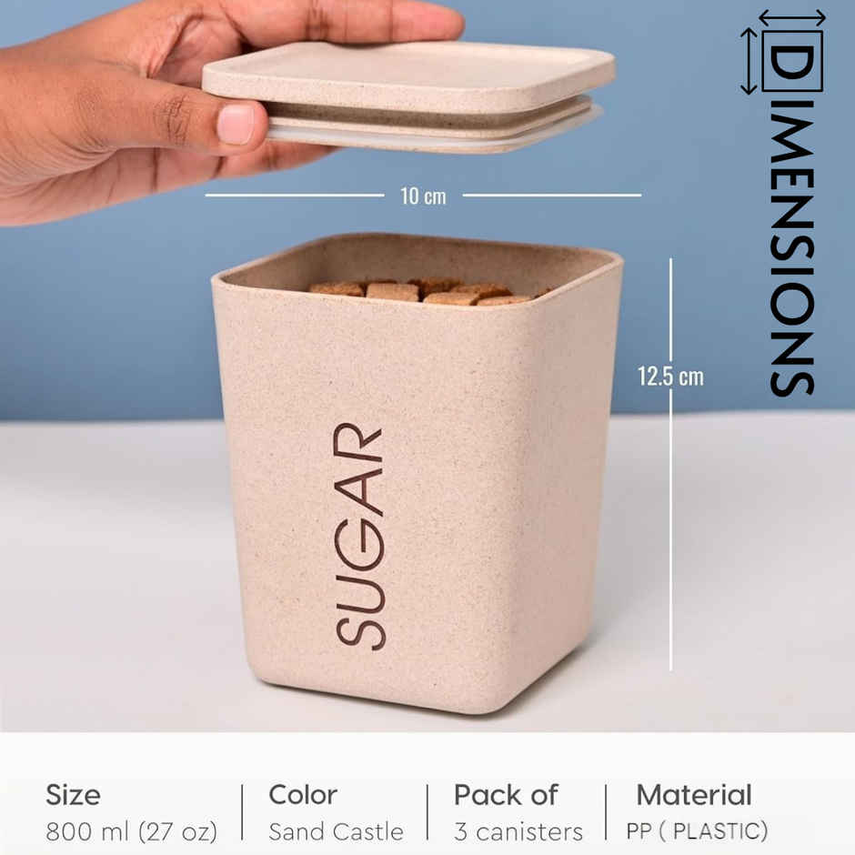 ReeQ Airtight Plastic Container Set for Kitchen Storage | Plastic Lids, Sand Castle - 800 ml