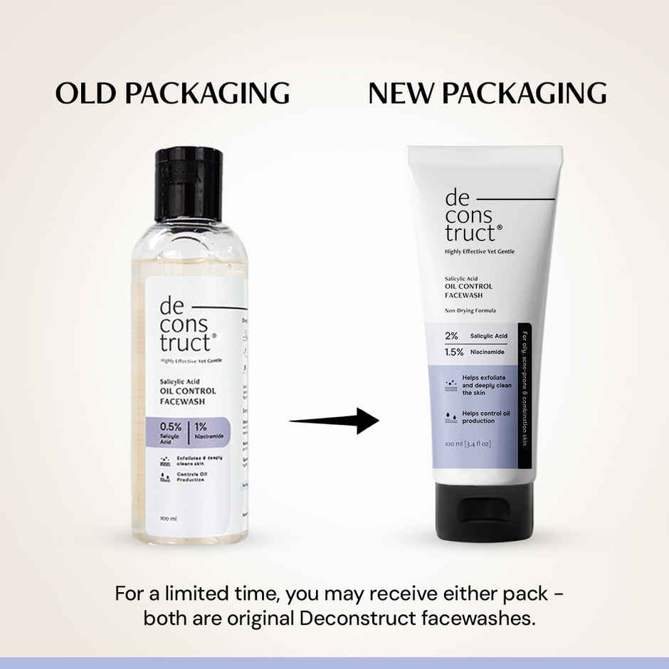Deconstruct Oil Control Face Wash | 2% Salicylic Acid & 1.5% Niacinamide | Controls Oil Combo