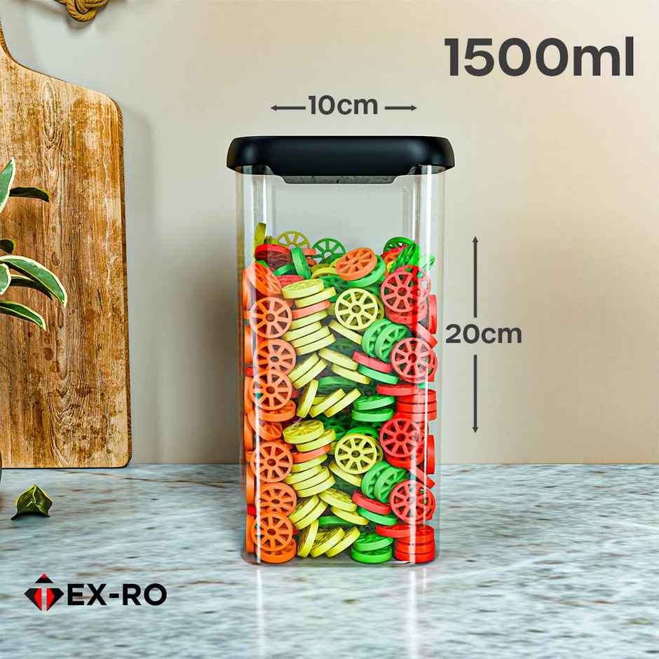 Tex-Ro Simple Cap Plastic Container for Kitchen Organizer - 1500 ml | Pack of 6