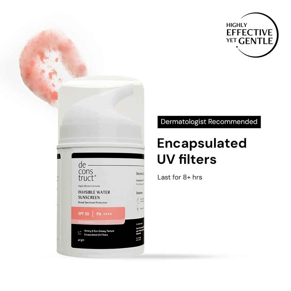 Deconstruct Invisible Water Sunscreen SPF 50 PA++++ | Instant Cooling, 8H Long Lasting & Non-Greasy