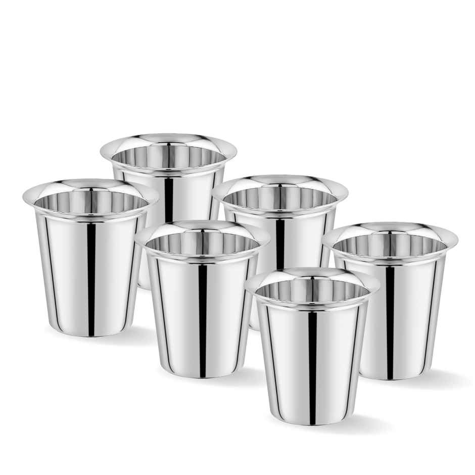 Embassy Premium Coffee Glasses / Tea Tumblers, 160 ml Each (Size 2), Pack Of 6, Stainless Steel