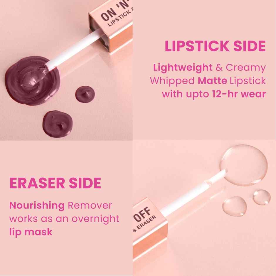 Typsy Beauty ON 'n' OFF Lipstick & Eraser 12 Hr Stay Creamy Matte Formula - Rum Pum pum