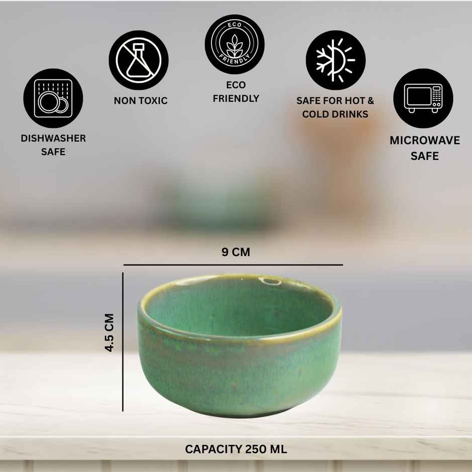 Capsicum Pattern Ceramic Bowl Set | Jade Green - 150 ml