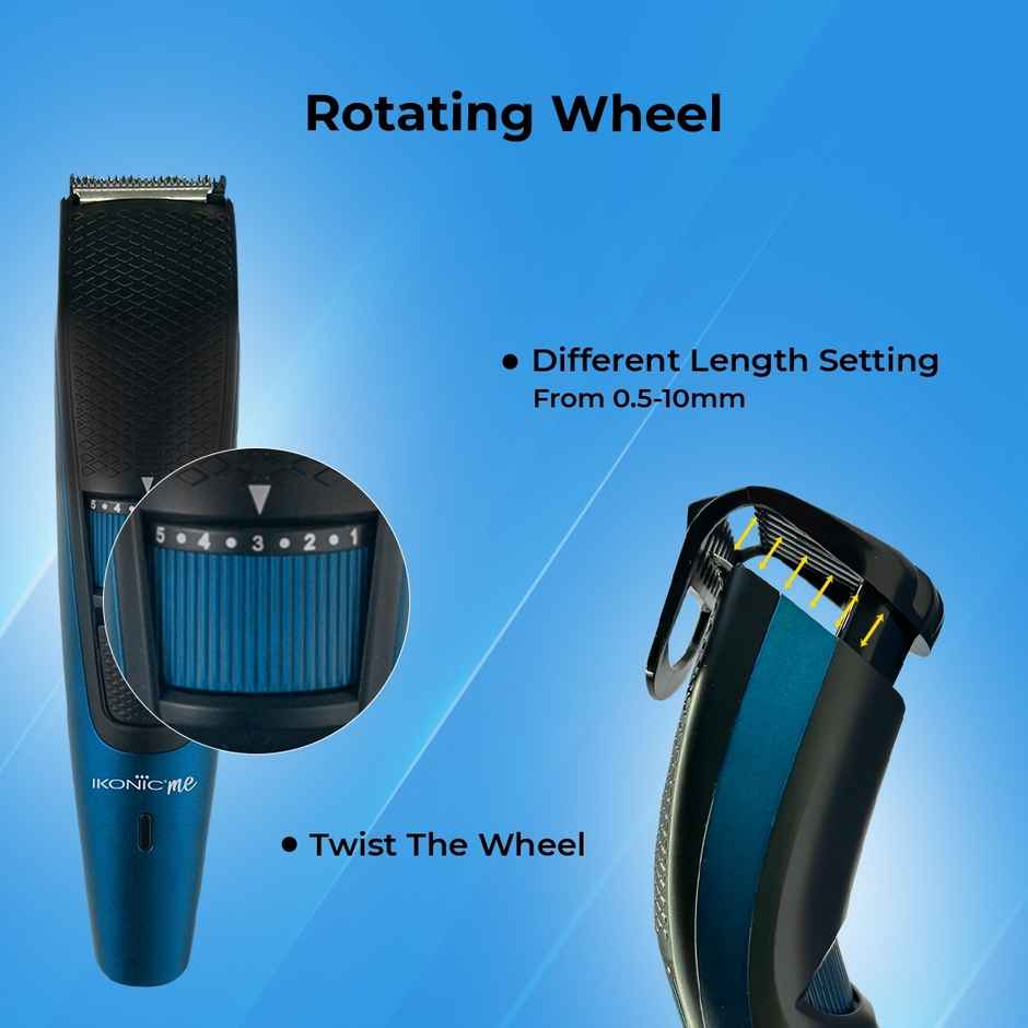 Ikonic Groom & Trim Trimmer, Led, Runtime upto 50 Mins, 10 Adjustable Length Settings - Blue