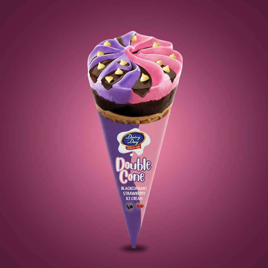 Dairy Day Double Cone Strawberry & Blackcurrant Ice Cream Cone