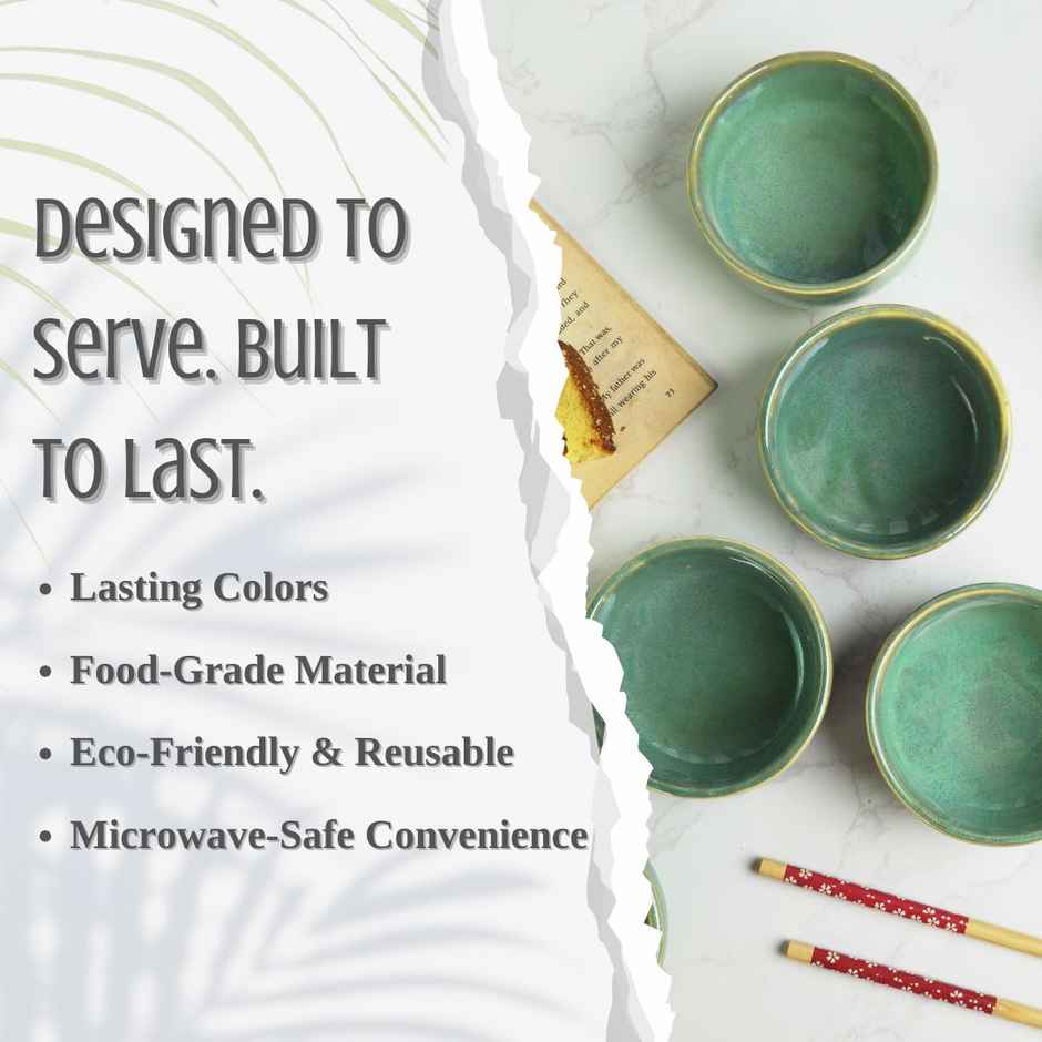 Capsicum Pattern Ceramic Bowl Set | Jade Green - 150 ml