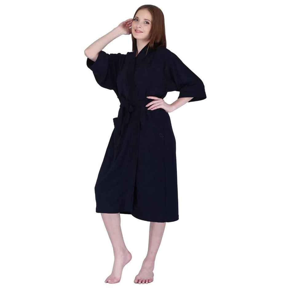 Kuber Industries Women Bathrobe | Micro Terry | Navy Blue | Free Size | Set of 1