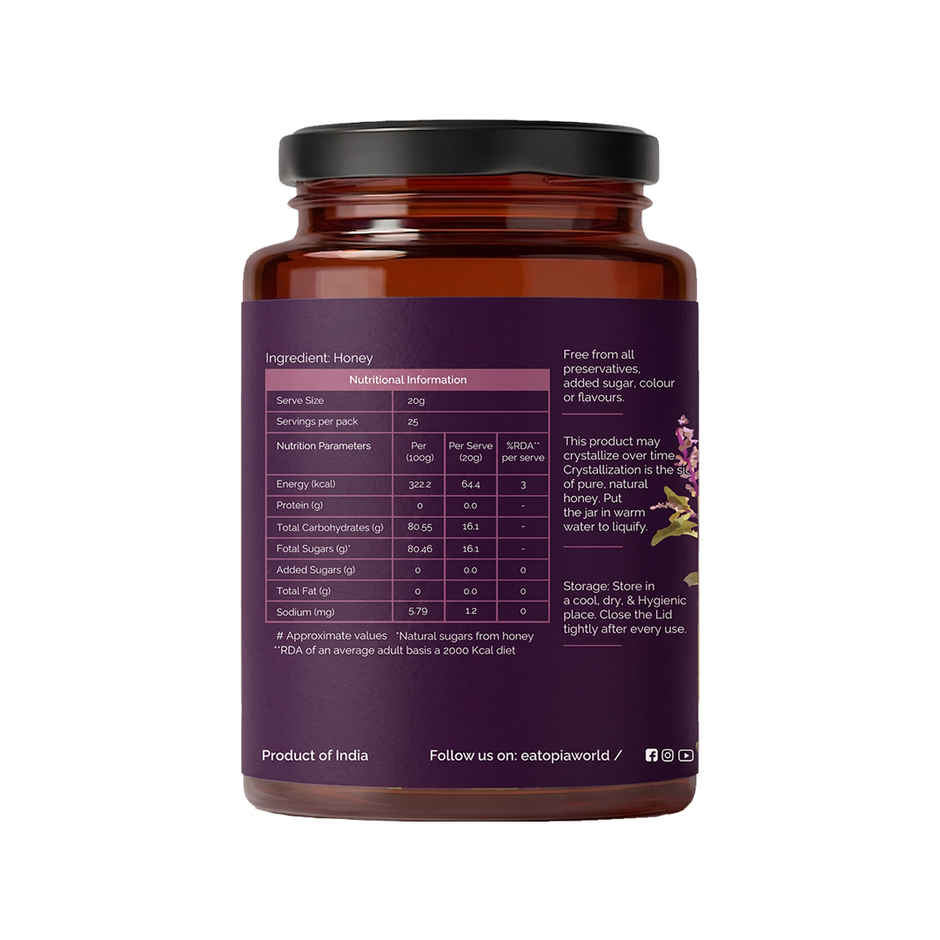Eatopia Tulsi Honey | Immunity Booster | Pure Organic Natural Honey | No Added Sugar